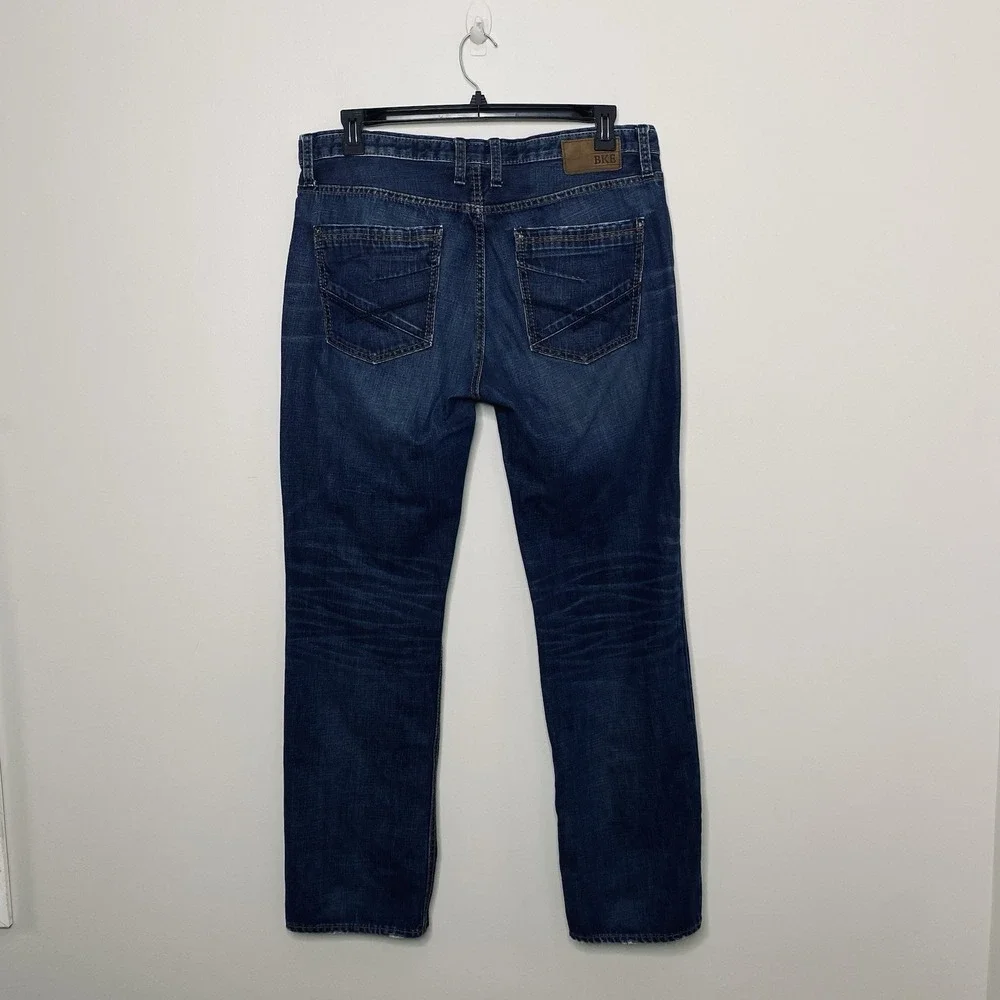 BKE Derek Straight Leg Jeans‎ Men's 36R 36x32 Dark Blue Wash Denim Button Fly